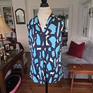 NIC+ZOE Blue and White Abstract Print Top